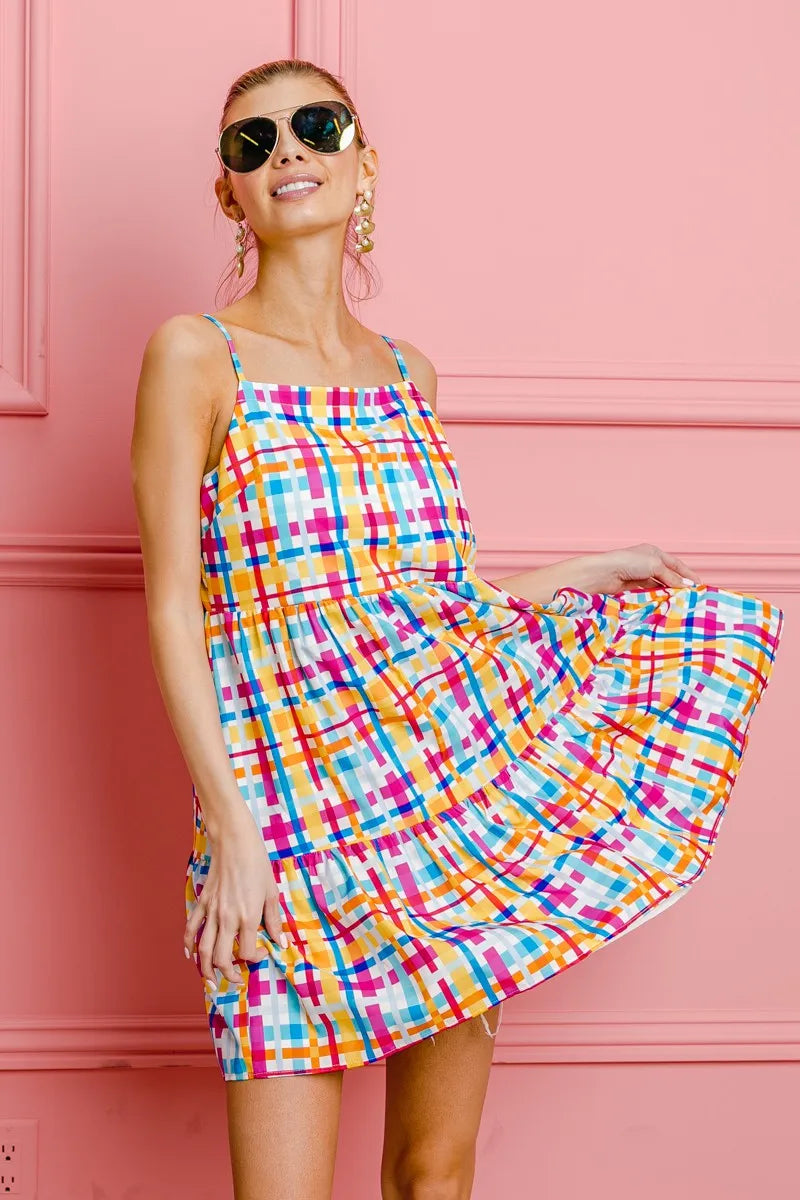 Multi Colors Plaid Sleeveless Sun Dress - product view 14