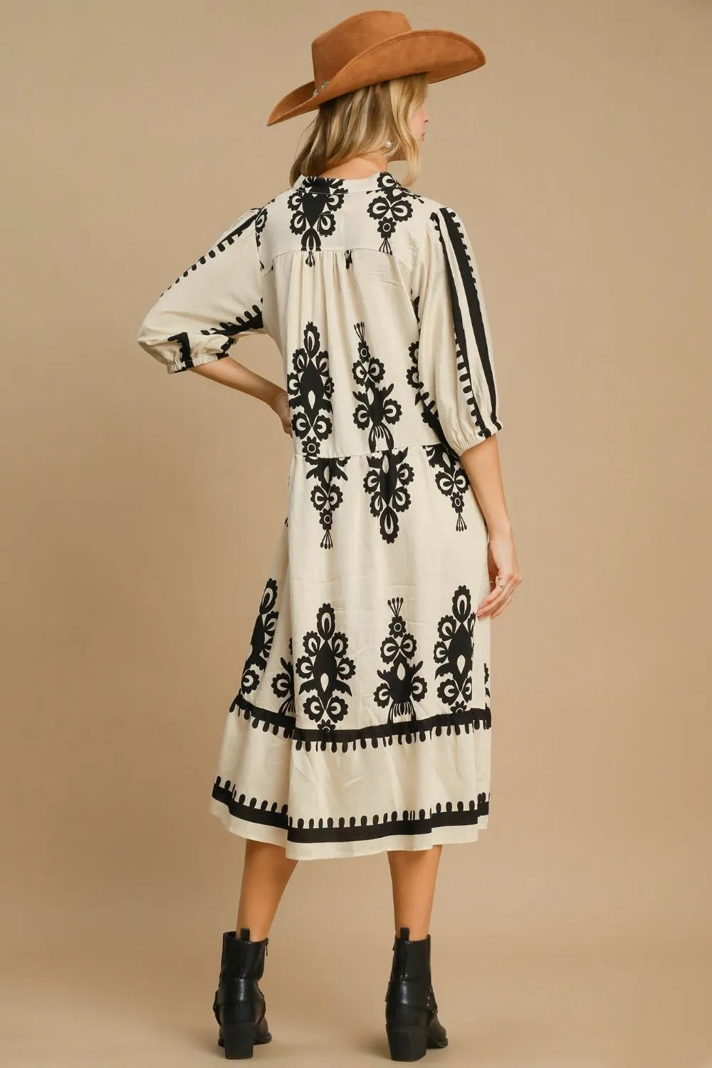 Printed Notched Midi Dress in Cream - product view 3