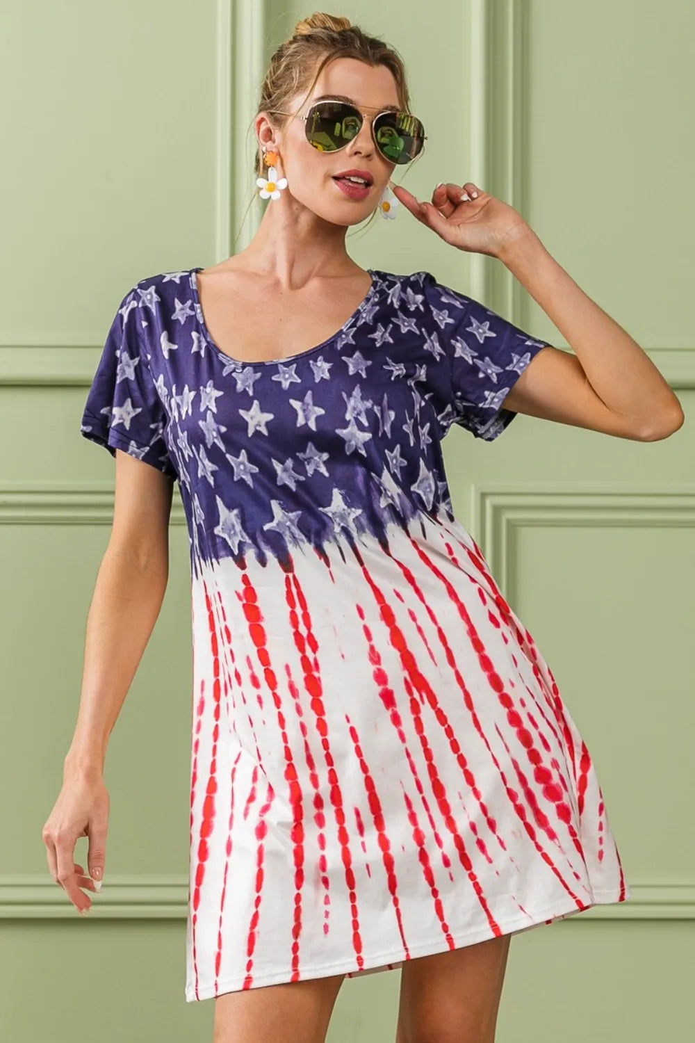 American Flag Theme Tee Dress in Navy/Red - product view 4