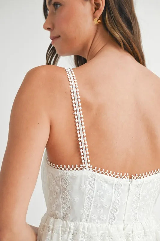 Eyelet Lace Babydoll Mini Cami Dress in Off White - product view 9
