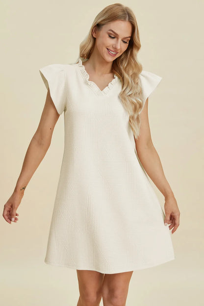 Full Size Ruffled V-Neck Cap Sleeve Dress in Dark Green, Black and more - product view 13