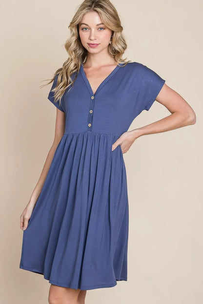 V-Neck Short Sleeve Dress - Blue - product view 5