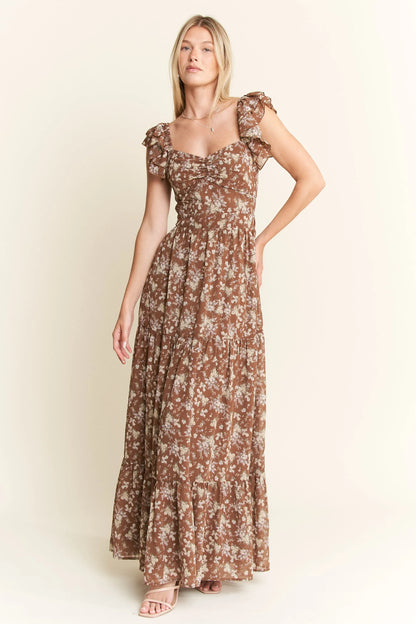 Ruffle Sleeve Tiered Maxi Dress - Mocha - product view 3