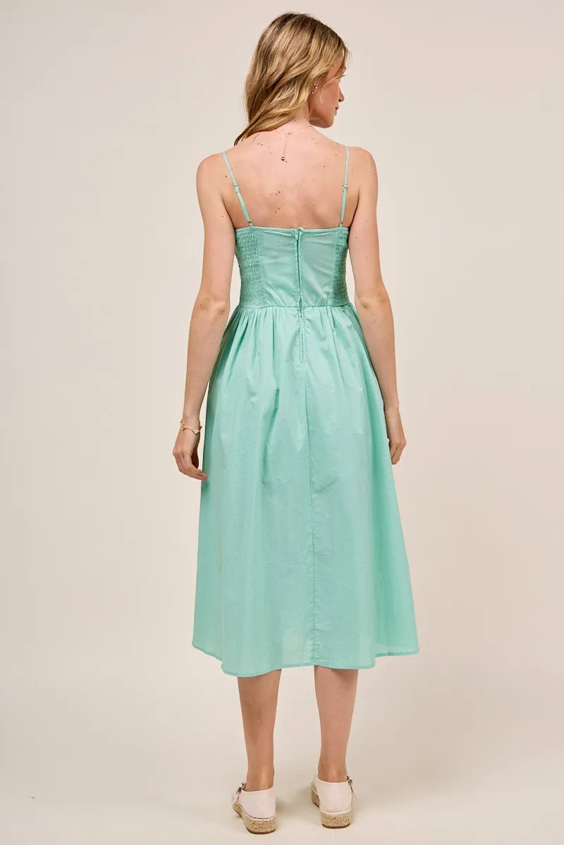 Smocked Sleeveless Casual Everyday Dress With Slit - Sage - product view 3