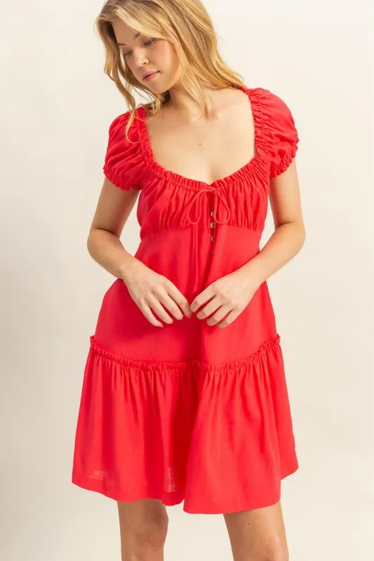Ruched Frill Tiered Short Sleeve Mini Dress - product view 1