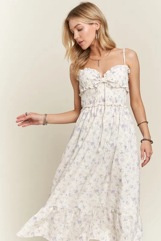 Smocked Floral Sweetheart Neck Cami Dress - Lavender - product view 7