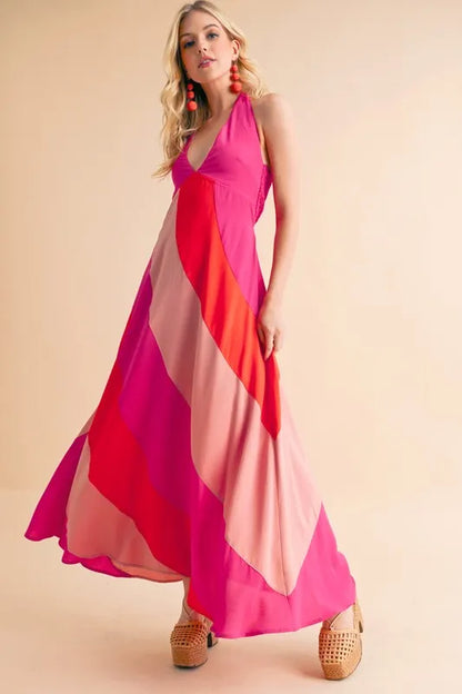 Color Block Sleeveless Maxi Dress in Pink Combo - product view 8