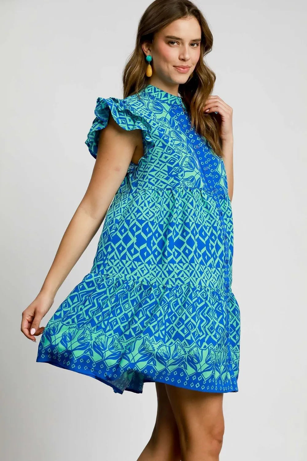 Full Size Mixed Print Mini Dress Plus Size in Blue - product view 2