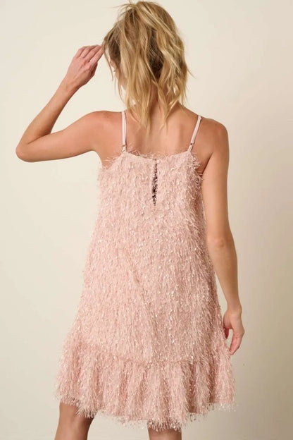 Feather Ruffle Hem Mini Cami Dress - Blush - product view 2