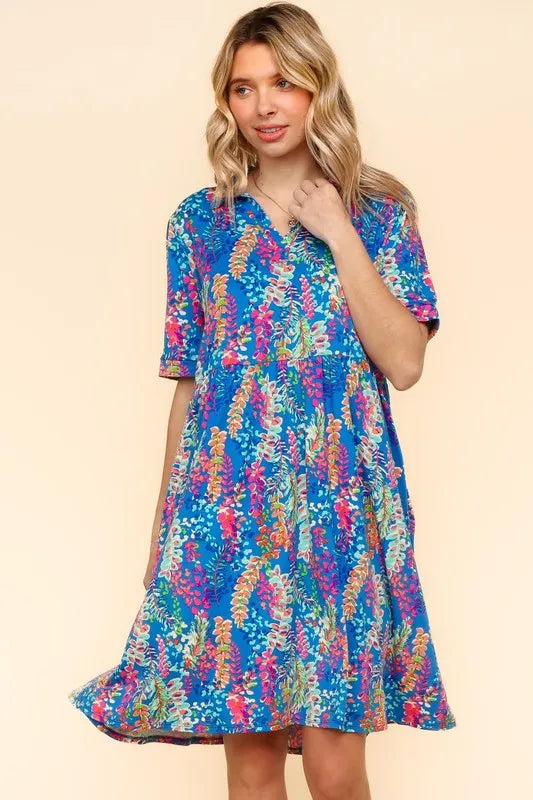 Johnny Collar Babydoll Dress with Side Pockets - Blue - product view 10