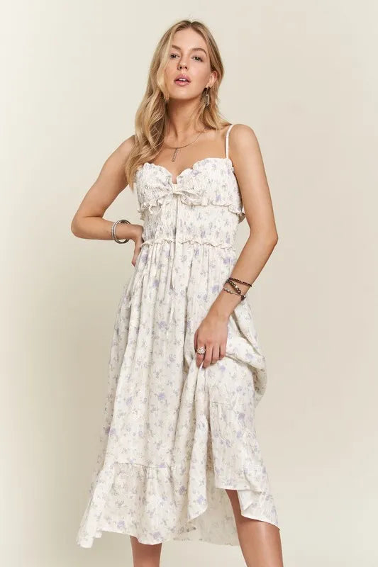 Smocked Floral Sweetheart Neck Cami Dress - Lavender - product view 6