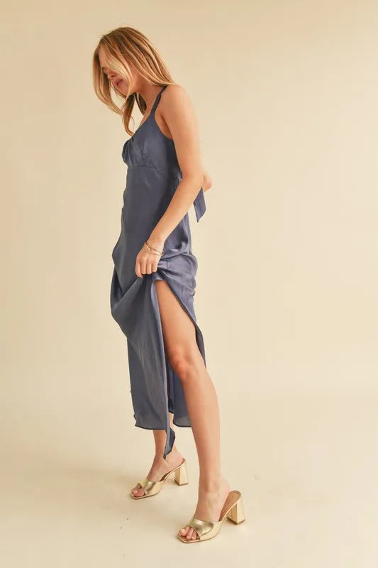 Ruched Side Slit Cutout Back Maxi Cami Dress - Hazy Lilac - product view 4
