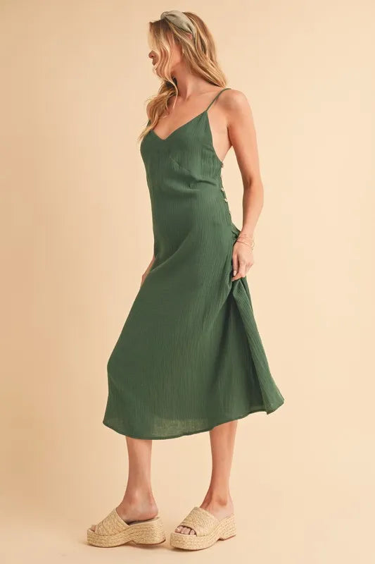 Side Button Midi Cami Dress - Emerald - product view 3