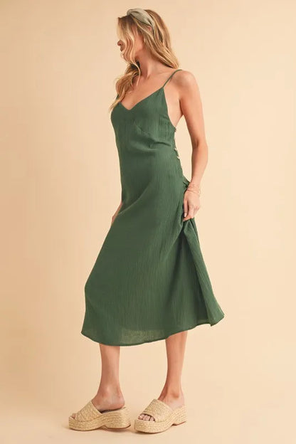 Side Button Midi Cami Dress - Emerald - product view 3
