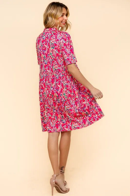 Johnny Collar Babydoll Dress with Side Pockets - Fuchsia - product view 10