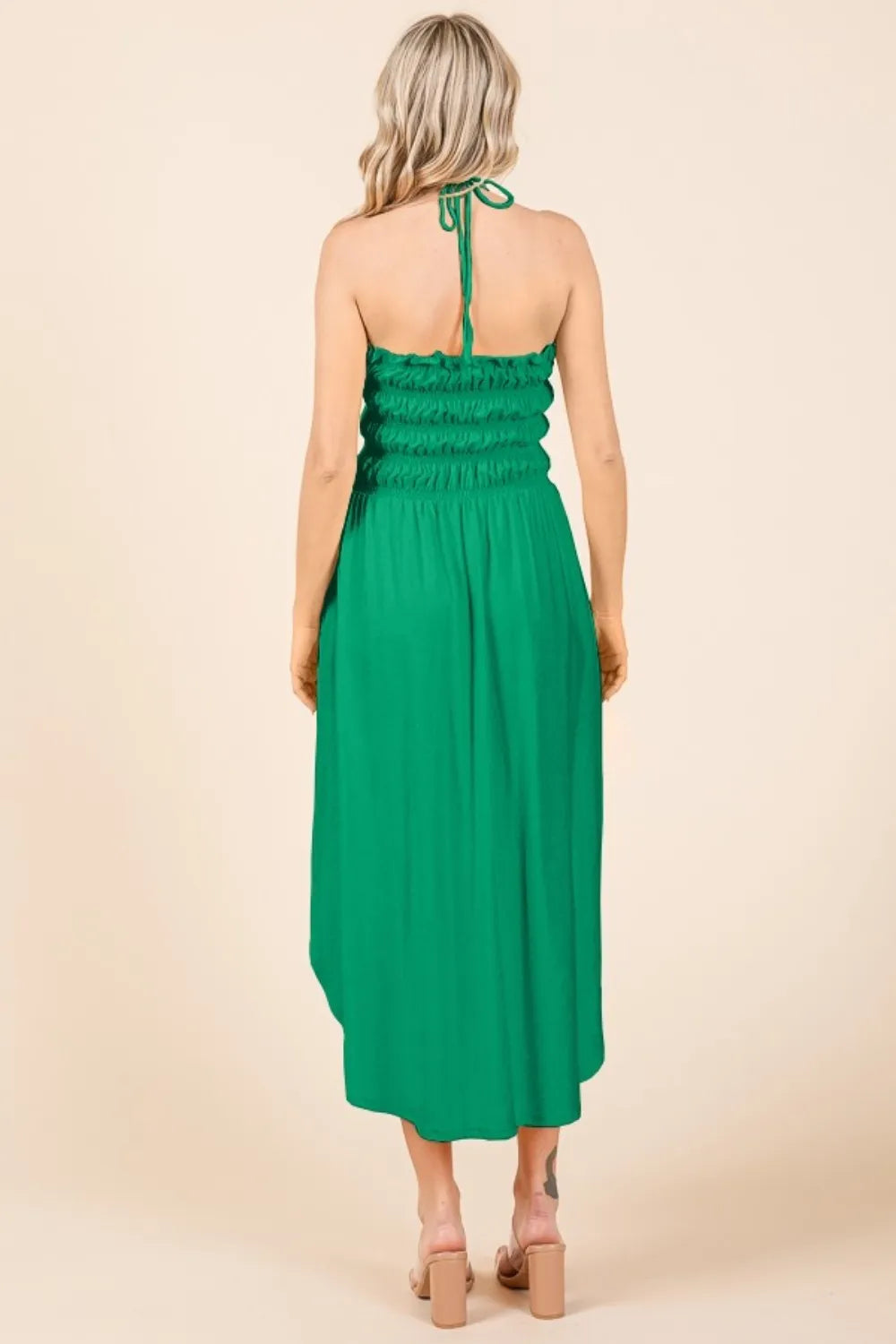 Tie Back Shirring Dress with Pockets - Green Pop - product view 2
