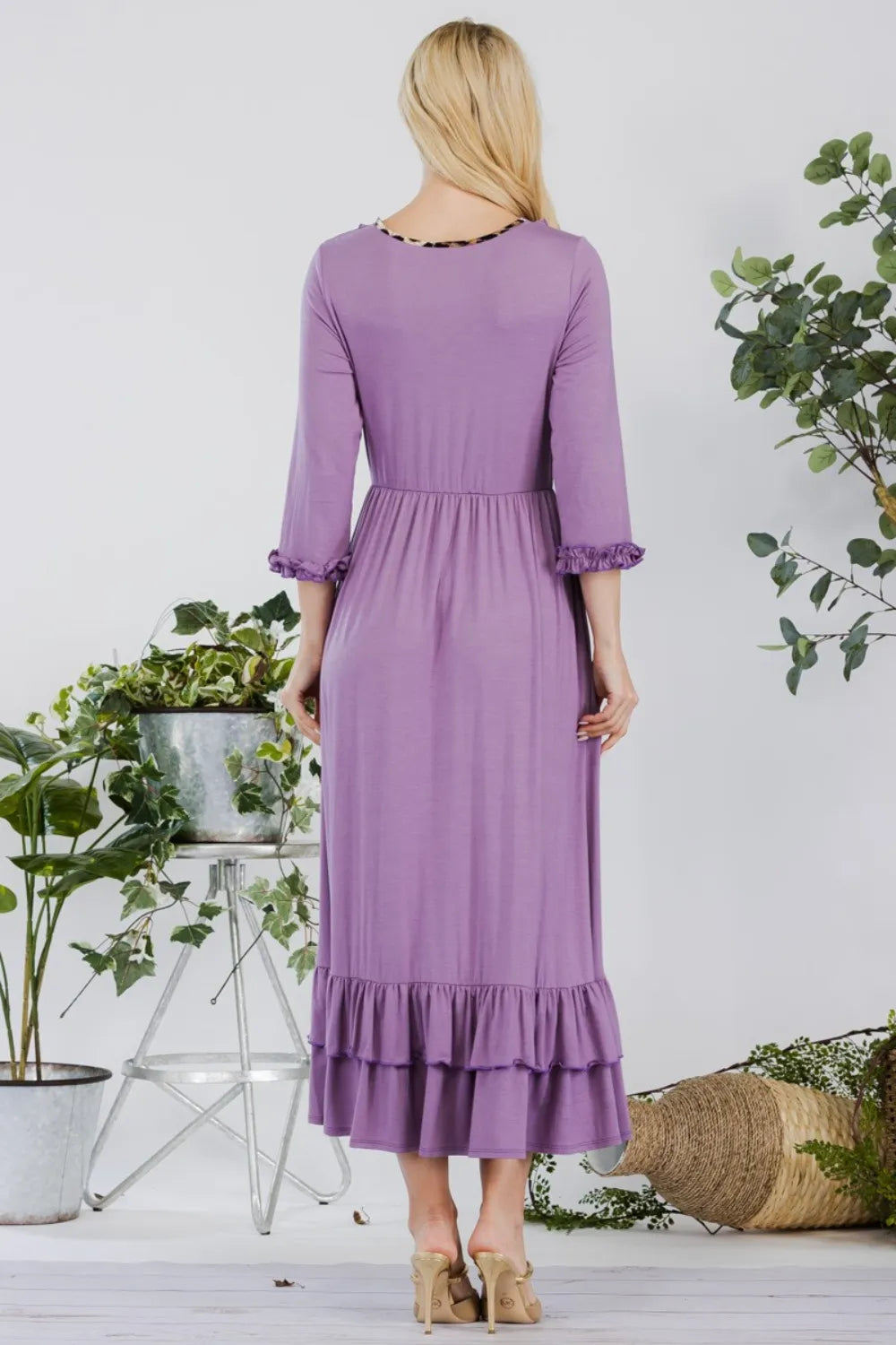 Full Size Layered Ruffle Hem Dress with Pockets in Lilac - product view 2