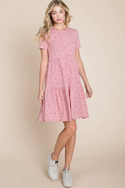 Printed Short Sleeve Mini Dress in Marsala - product view 5