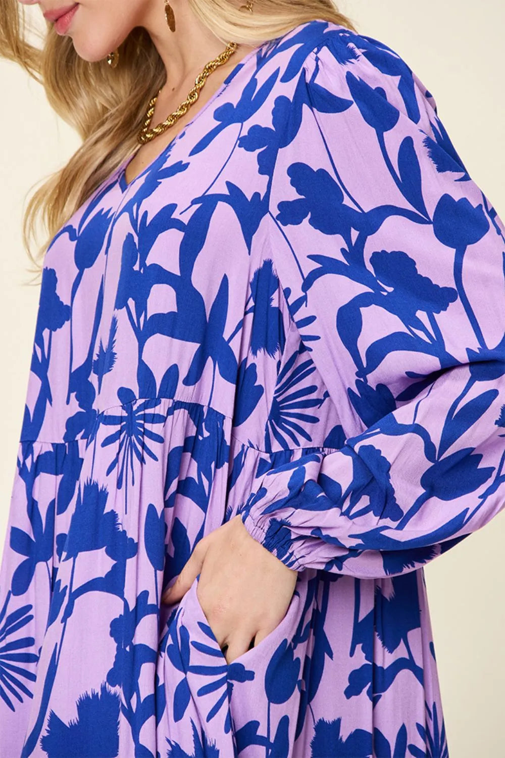 Full Size Printed Ruffle Hem Dress with Pocket in Dark Green, Lavender and more - product view 15