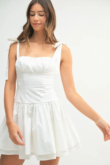 Shoulder Tie Corset Panel Mini Dress in Off White - product view 5