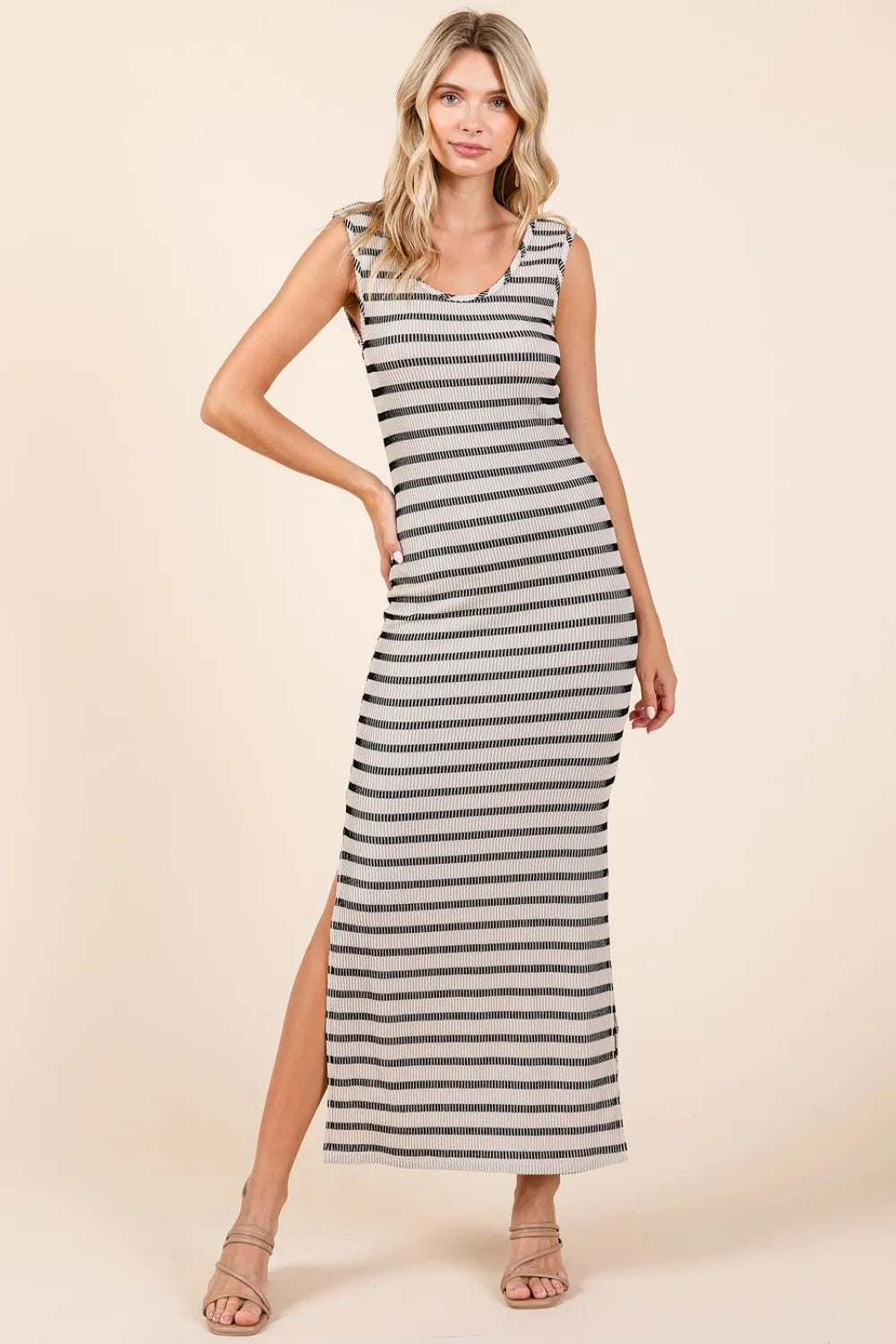 Striped Scoop Neck Sleeveless Maxi Dress in Ivory - product view 5