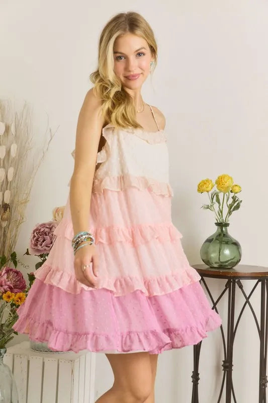 Swiss Dot Ruffled Tiered Mini Dress - Mauve Multicolor - product view 5