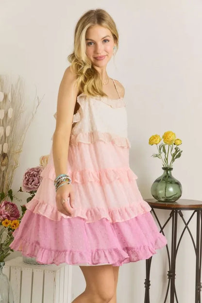 Swiss Dot Ruffled Tiered Mini Dress - Mauve Multicolor - product view 5