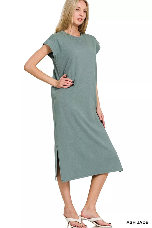Round Neck Side Slit Midi Dress - Ash Jade - product view 1