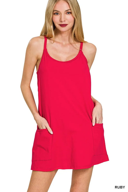 Cami Mini Dress with Built-in Romper Liner - Ruby - product view 1