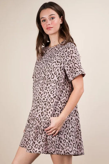 Leopard Printed Comfy Mini Dress in Blush - product view 4