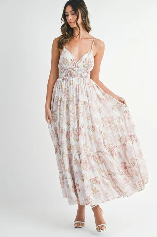 Floral Print Tiered Cami Maxi Dress - Pink - product view 2