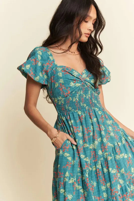 Lightweight Sweetheart Neck Textured Tiered Maxi Dress in Teal Green - product view 8