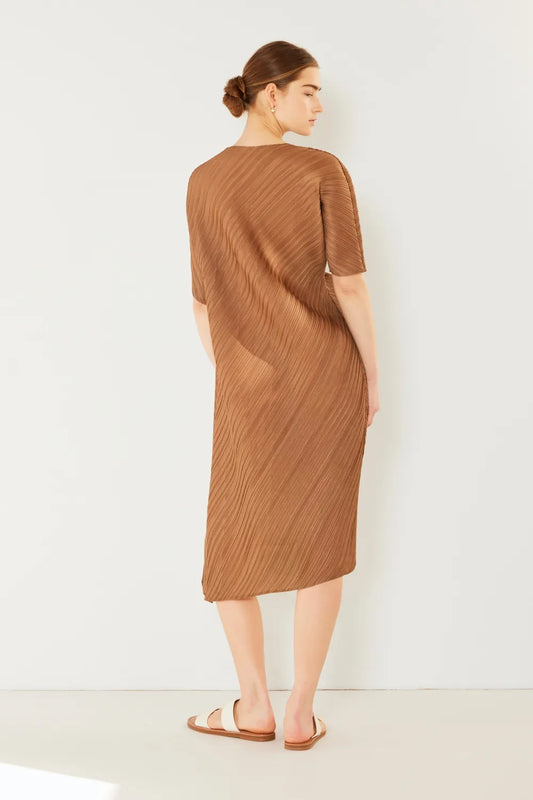 Pleated Dolman Sleeve Dress in Brown Khaki, Deep Orange and more - product view 2