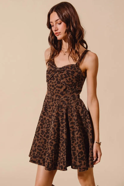 Mineral Washed Leopard Flare Cami Dress in Mocha Leopard - product view 9
