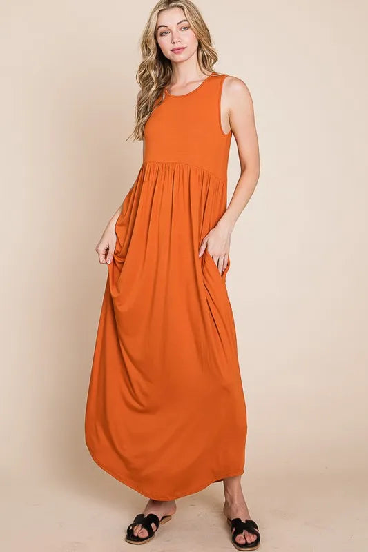 Sleeveless Maxi Dress with Pockets in Rust - product view 1