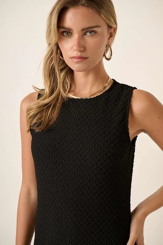 Side Slit Round Neck Sleeveless Dress in Black - product view 5