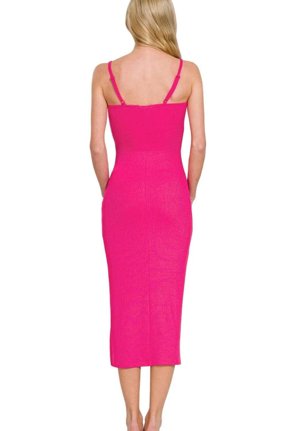 Ribbed Bodycon Midi Dress - Hot Pink - product view 4
