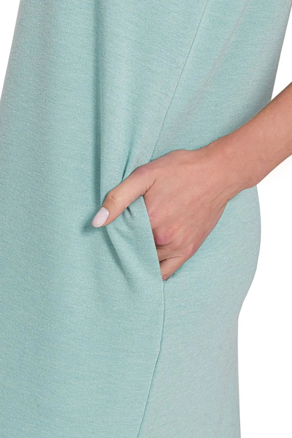 French Terry Sleeveless Round Neck Midi Dress - Dusty Teal - product view 3
