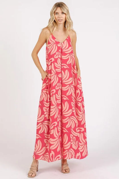 Printed V-Neck Maxi Cami Dress with Pockets - Strawberry - product view 2
