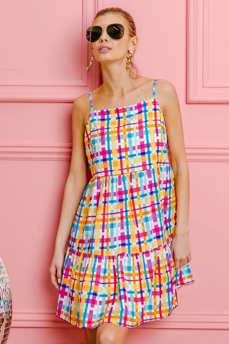 Multi Colors Plaid Sleeveless Sun Dress - product view 10