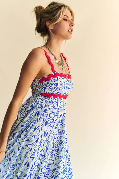 Geo 2 Tone Printed Wavi Trim Tiered Maxi Dress - Cobalt - product view 9