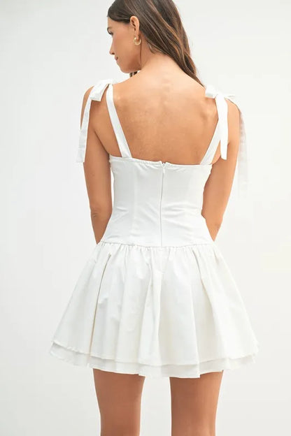 Shoulder Tie Corset Panel Mini Dress in Off White - product view 3