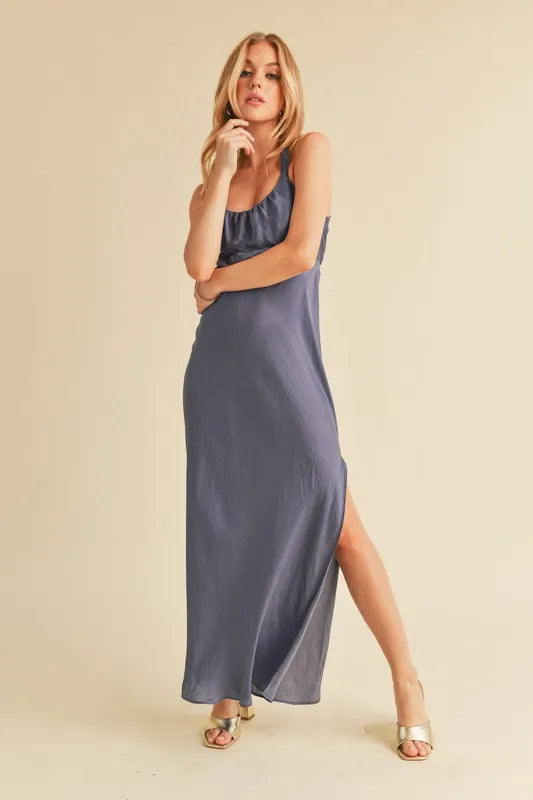 Ruched Side Slit Cutout Back Maxi Cami Dress - Hazy Lilac - product view 1