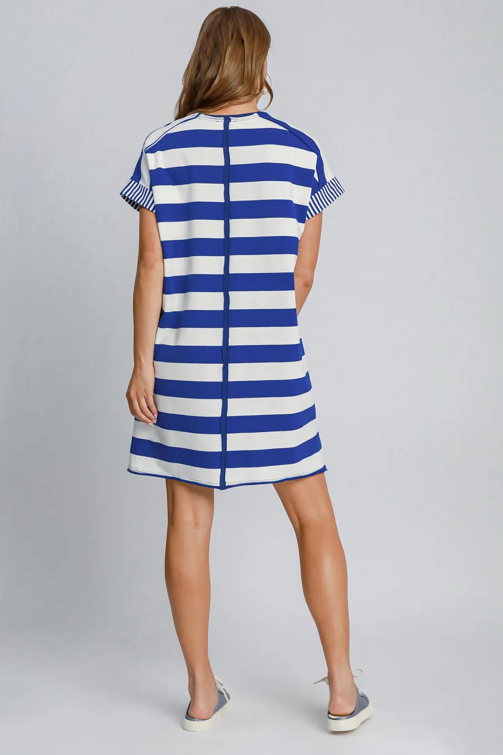 Peace Applique Striped Short Sleeve Mini Dress - Royal Blue - product view 2