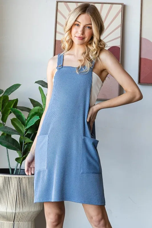 Full Size Ribbed Sleeveless Mini Tank Dress Plus Size in Denim Vintage - product view 11