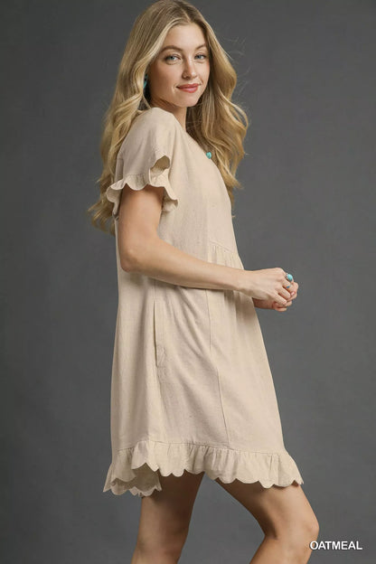 Linen Ruffle Hem Babydoll Dress in Oatmeal - product view 2