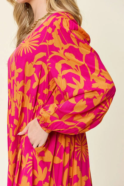 Full Size Printed Ruffle Hem Dress with Pocket in Dark Green, Lavender and more - product view 26