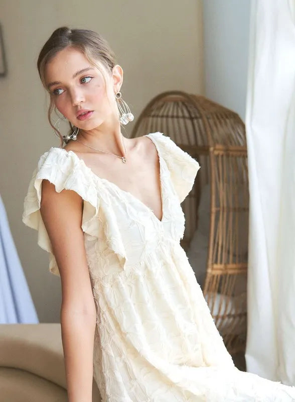 Tie Back V-Neck Ruffle Sleeve Dress in Ivory - product view 6