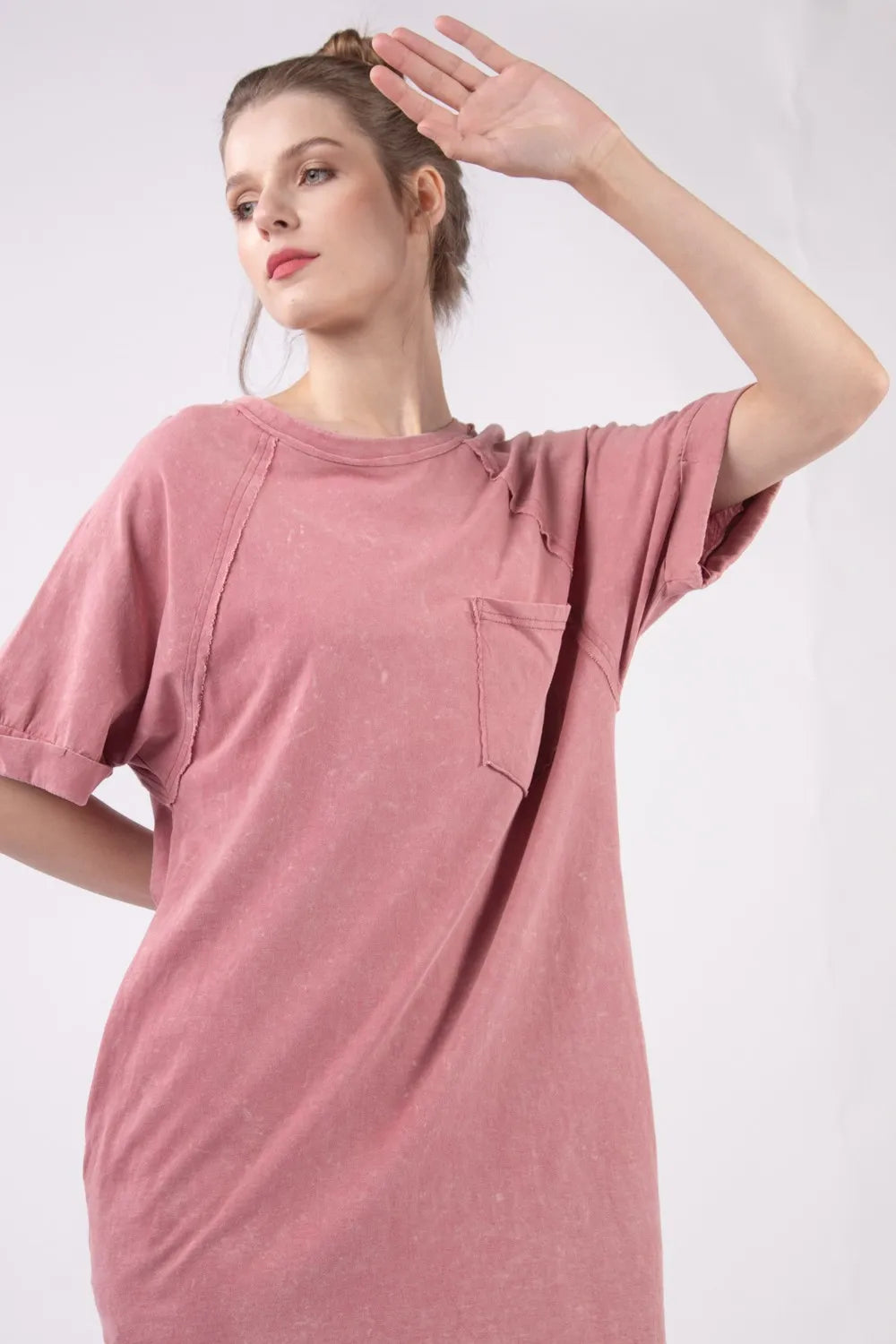 Washed Round Neck Mini Tee Dress - Mauve - product view 4