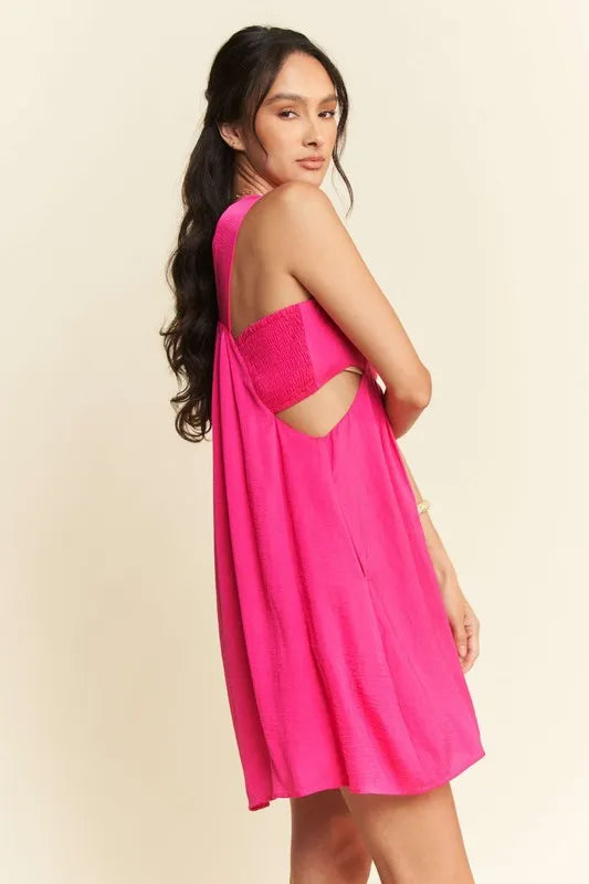 Washed Satin Cutout Skirt Bandeau Mini Dress - Hot Pink - product view 2